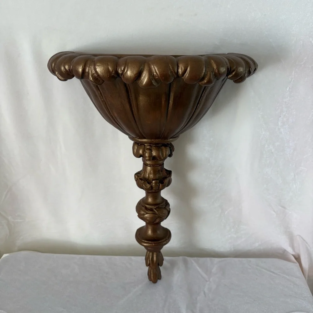 Vintage plaster bronze gold baroque wall hanging sconce vase home decor - Picture 2 of 5